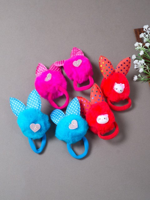 

Golden Peacock Girls Set Of 6 Bunny Style Ponytail Holders, Red