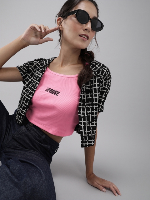 

ONLY Pink Embroidered Pure Cotton Tank Crop Top