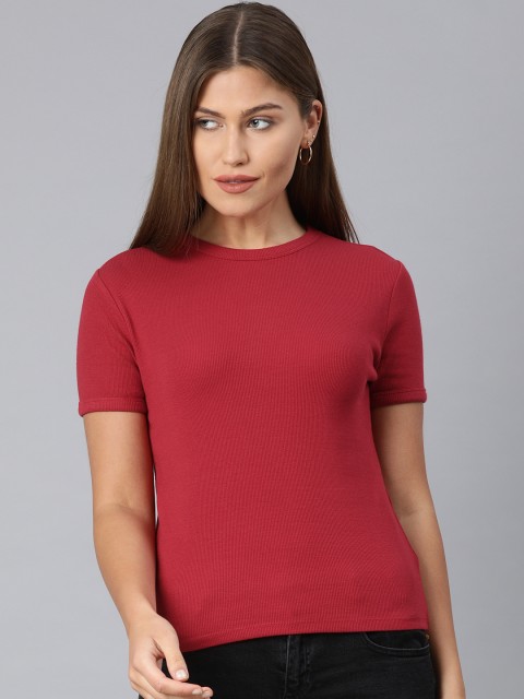 

ONLY Women Red Solid Round Neck T-shirt