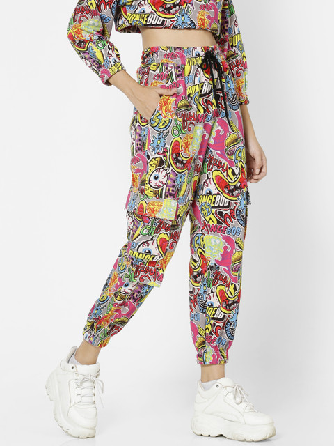 

ONLY Women Multicoloured Regular Fit Sponge Bob Printed Joggers, Multi