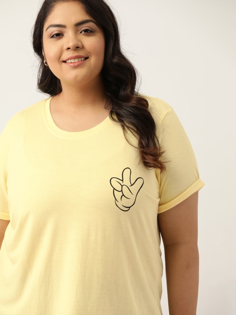 

Sztori Disney Women Yellow Mickey Print Round Neck T-shirt