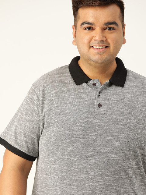 

Sztori Men Plus Size Grey Melange Pure Cotton Self Design Polo Collar T-Shirt