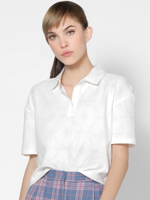 

ONLY Women White Boxy Self Design Casual Shirt