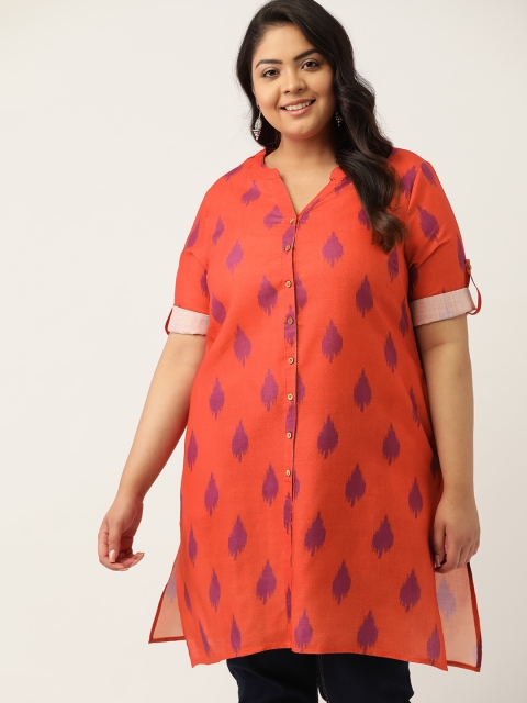 

Sztori Women Plus Size Rust Orange & Purple Pure Cotton Abstract Print Straight Kurta