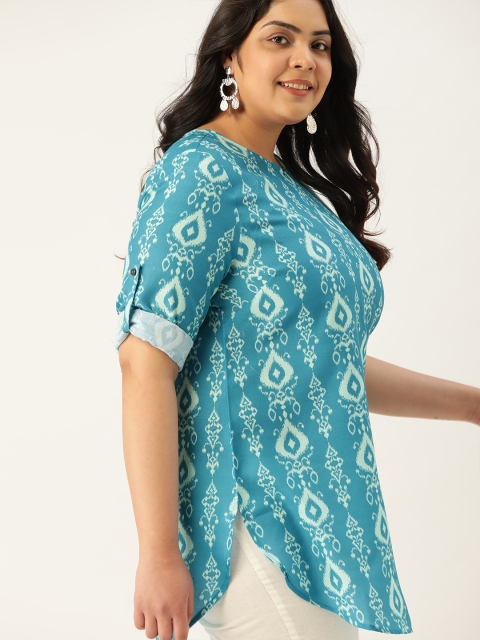 

Sztori Women Plus Size Blue Ethnic Motifs Print Pure Cotton Kurta