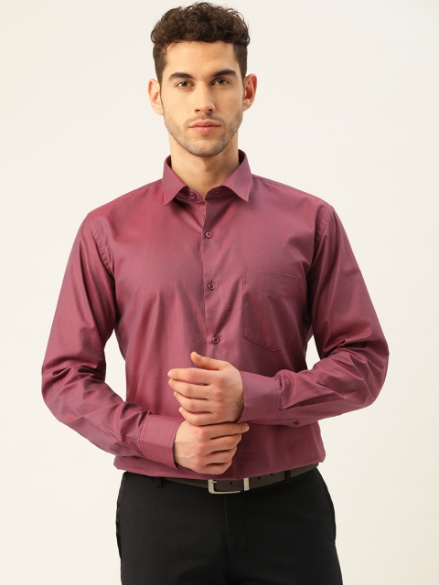 

Hancock Men Magenta Dual-Tone Pure Cotton Slim Fit Self Design Formal Shirt