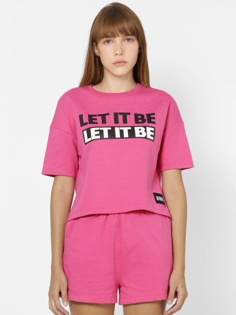 

ONLY Women Pink & Black The Beatles Printed Sweatshirt