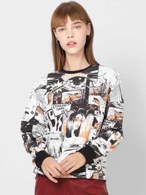 

ONLY Women White & Black Printed Sweatshirt