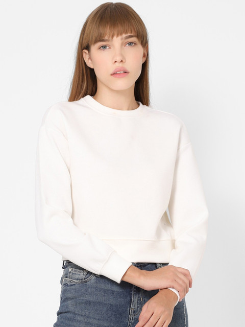 

ONLY Women White Solid Sweatshirt