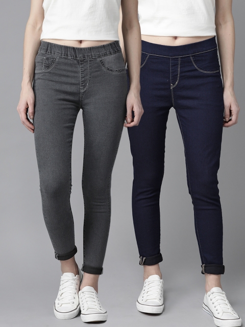 

Roadster Women Pack of 2 Solid Super Skinny Fit Denim Jeggings, Charcoal