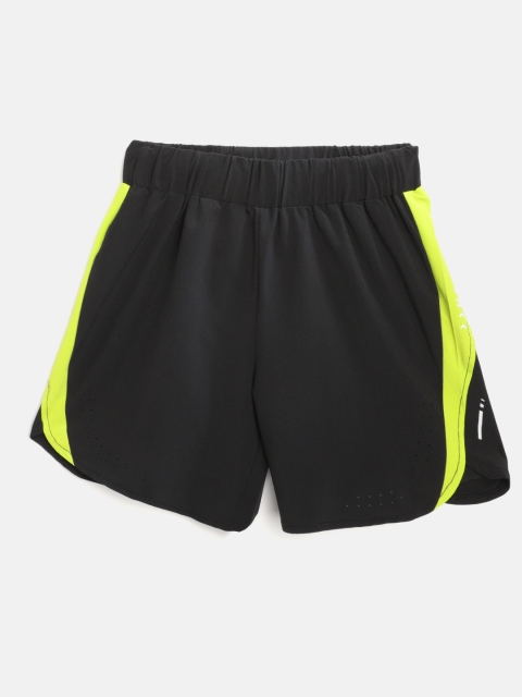 

HRX By Hrithik Roshan U-17 Girls Black Solid Regular Fit Lycra Rapid-Dry Antimicrobial Active Shorts