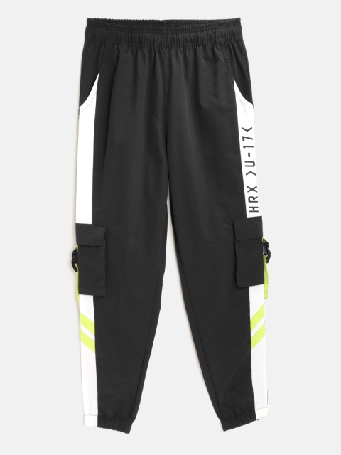 

HRX By Hrithik Roshan U-17 Boys Black Colourblock Oversized Rapid-Dry Active Joggers