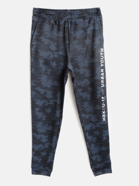 

HRX By Hrithik Roshan U-17 Boys Dress Blue Camouflage Slim Fit Lycra Rapid-Dry Antimicrobial Active Joggers, Navy blue