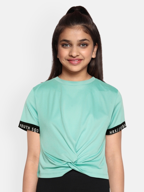 

HRX By Hrithik Roshan U-17 Girls Turquoise Solid Antimicrobial Bio-Wash Garment Softner Lifestyle Tshirt, Blue