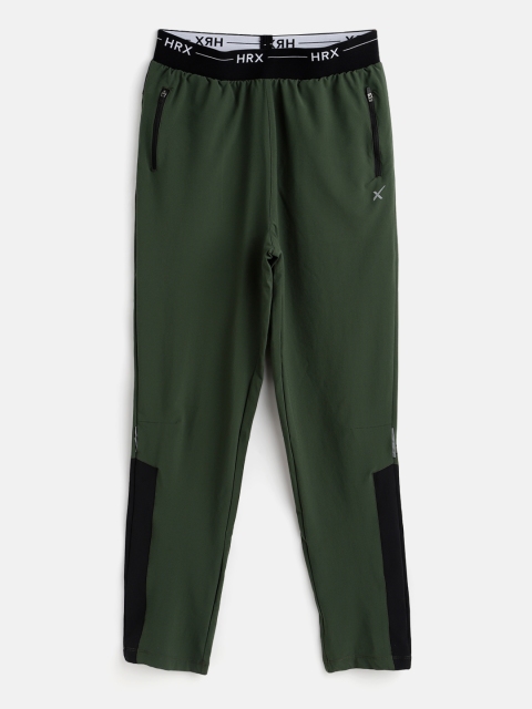 

HRX By Hrithik Roshan U-17 Boys Kombu Green & Black Slim Tapered Fit Rapid-Dry Track Pants, Olive