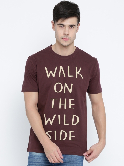 

John Players Brown Printed Slim Fit Pure Cotton T-shirt