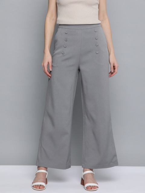

Mast & Harbour Women Grey Regular Fit Solid Parallel Trousers