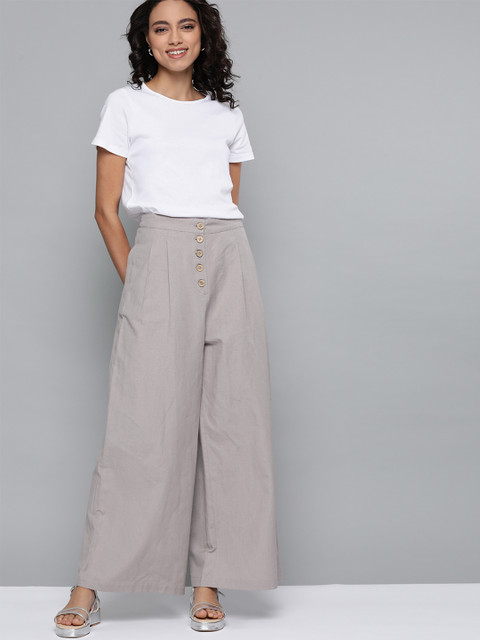 

Mast & Harbour Women Grey Regular Fit Solid Parallel Trousers