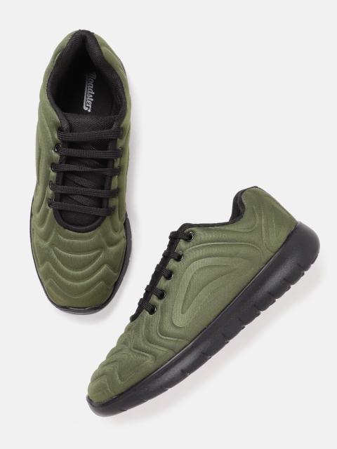 

Roadster Women Olive Green Textured Sneakers