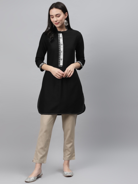 

Vasudha Women Black & Beige Solid Pure Cotton Kurta with Trousers