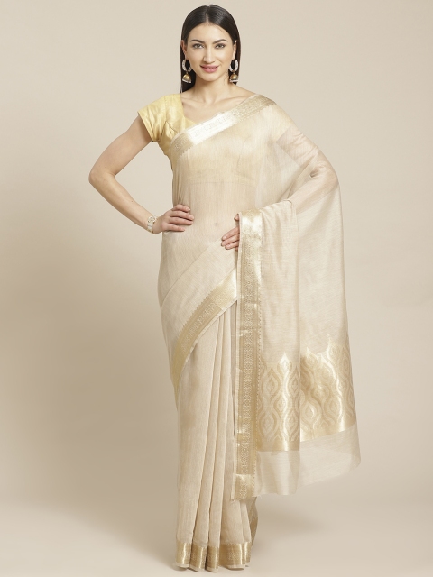 

Mitera Beige Solid Maheshwari Liva Saree