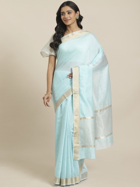 

Mitera Blue & Golden Solid Liva Maheshwari Saree