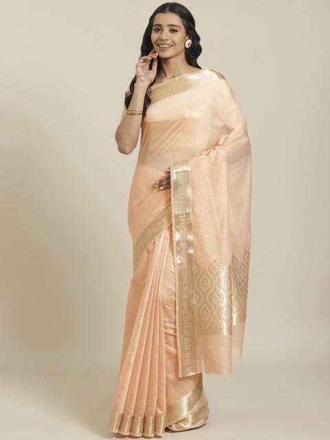 

Mitera Peach-Coloured & Golden Solid Liva Maheshwari Saree