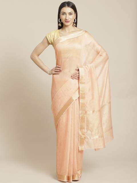 

Mitera Peach-Coloured Golden Solid Maheshwari Liva Saree