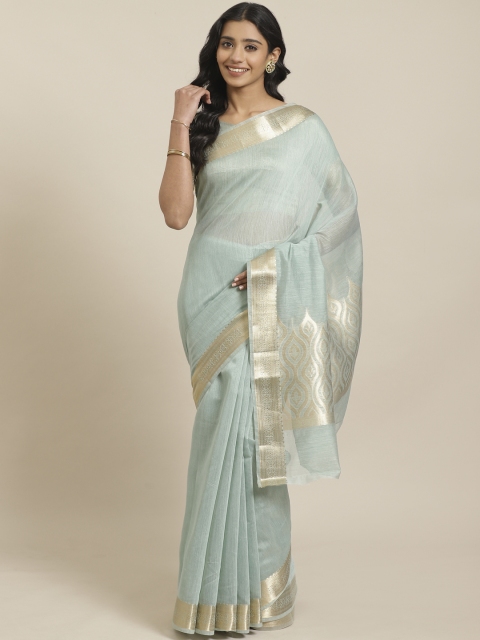 

Mitera Blue & Golden Solid Liva Maheshwari Saree