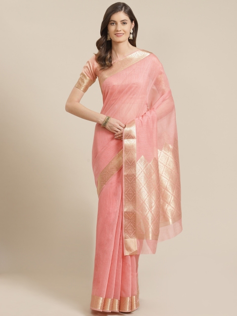 

Mitera Peach-Coloured & Golden Solid Liva Maheshwari Saree