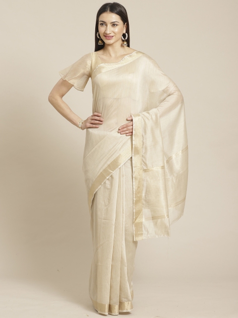 

Mitera Beige Woven Design Maheshwari Liva Saree