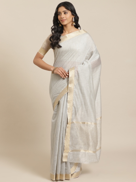

Mitera Grey & Golden Solid Liva Maheshwari Saree