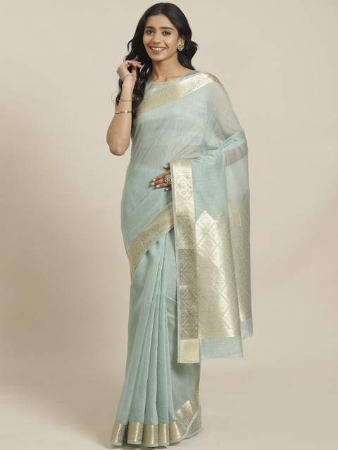 

Mitera Blue & Golden Solid Liva Maheshwari Saree