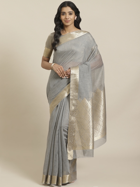 

Mitera Grey Golden Solid Maheshwari Liva Saree