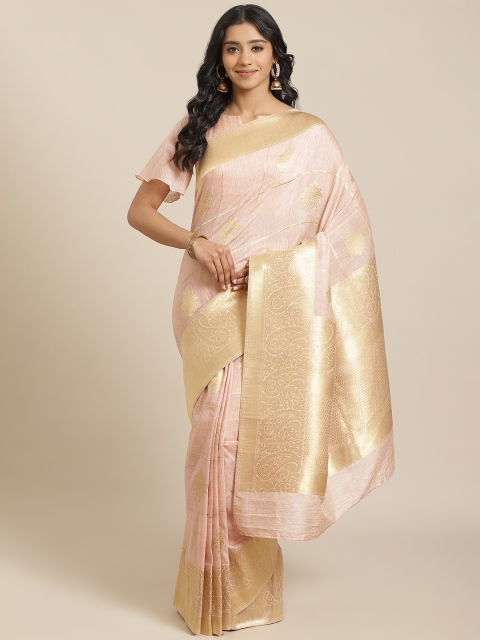 

Mitera Pink & Golden Liva Woven Design Maheshwari Saree
