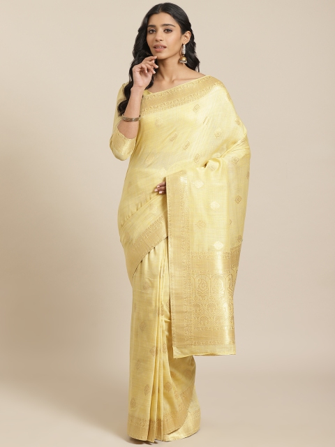 

Mitera Yellow & Golden Liva Woven Design Maheshwari Saree