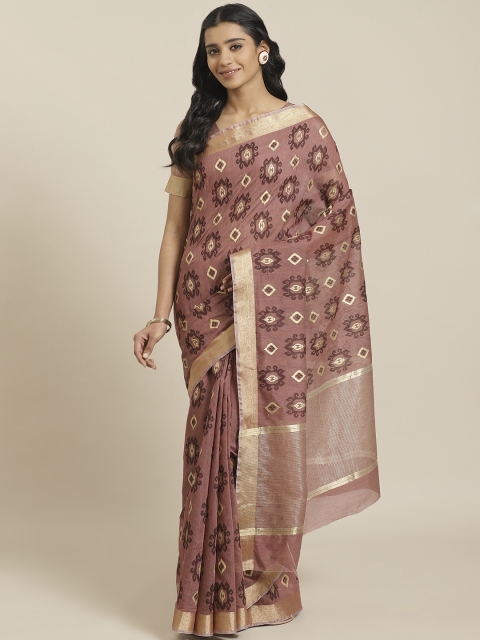 

Mitera Mauve & Golden Liva Geometric Printed Maheshwari Saree