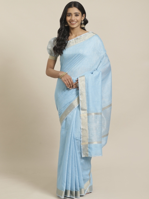 

Mitera Blue Golden Solid Maheshwari Liva Saree