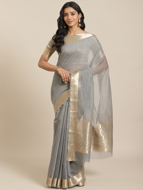 

Mitera Grey Golden Solid Maheshwari Liva Saree