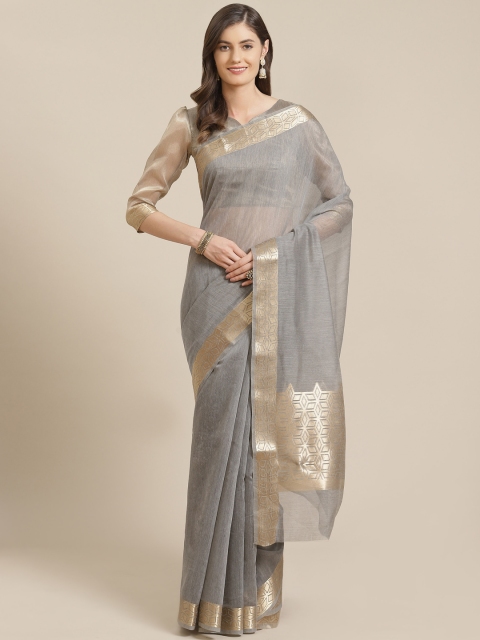 

Mitera Grey & Golden Solid Liva Maheshwari Saree