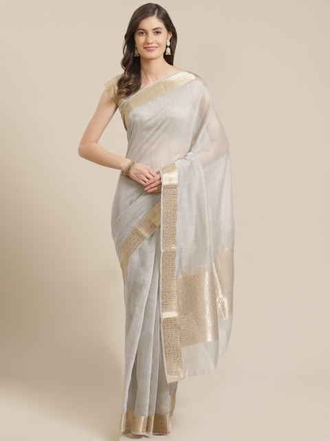 

Mitera Grey & Golden Solid Liva Maheshwari Saree