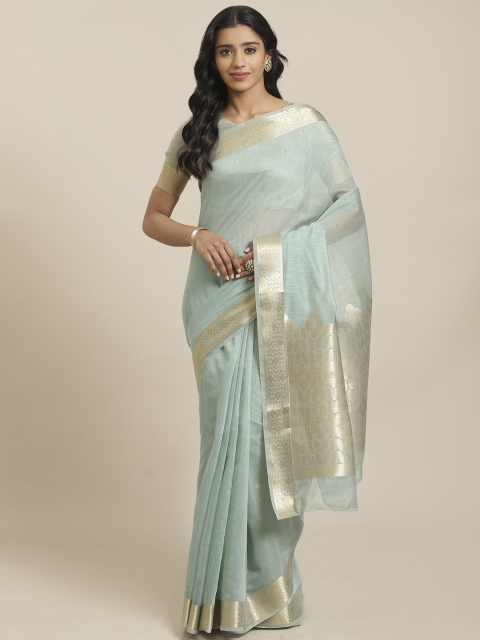 

Mitera Sea Green Golden Solid Maheshwari Liva Saree