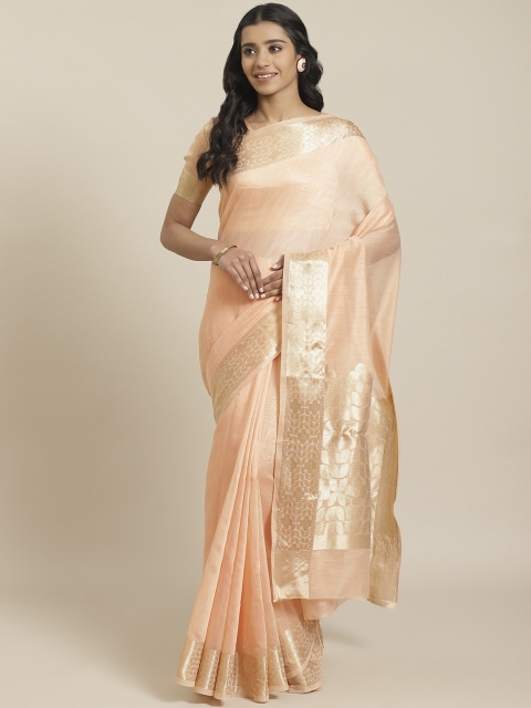 

Mitera Peach-Coloured Golden Solid Maheshwari Liva Saree