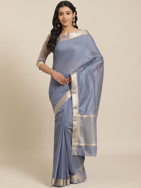 

Mitera Blue Golden Solid Maheshwari Liva Saree