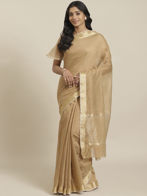 

Mitera Khaki Golden Solid Maheshwari Liva Saree