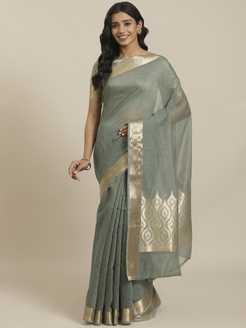 

Mitera Green Golden Solid Maheshwari Liva Saree