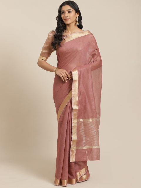 

Mitera Pink Golden Solid Maheshwari Liva Saree