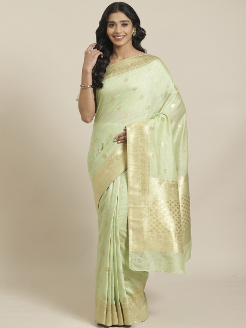

Mitera Green Golden Woven Design Maheshwari Liva Saree