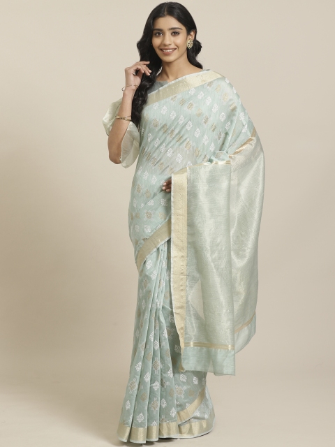 

Mitera Green White Ethnic Printed Maheshwari Liva Saree