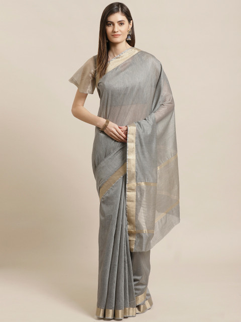 

Mitera Grey Solid Handloom Maheshwari Liva Saree